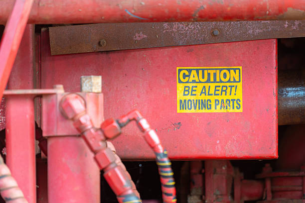 istock Caution alert sign of the machinery moving part. 2253446029