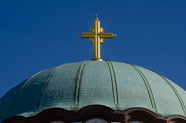 View to orthodox church and blue sky