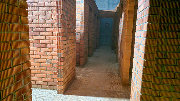a dark basement with brick walls. High quality photo
