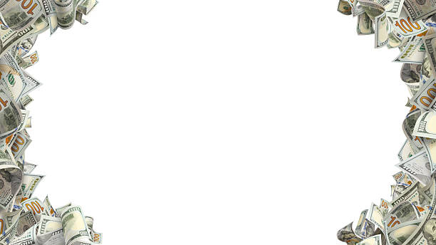 Set of hundred dollar bills forming frame with copy space, isolated on white background