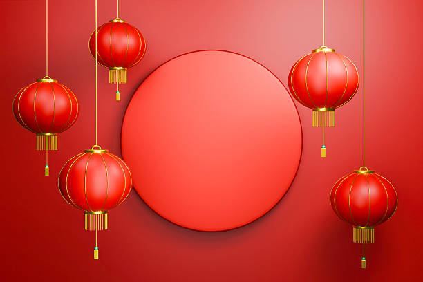 istock Chinese New Year red round frame with lanterns and gold background. 2253460489