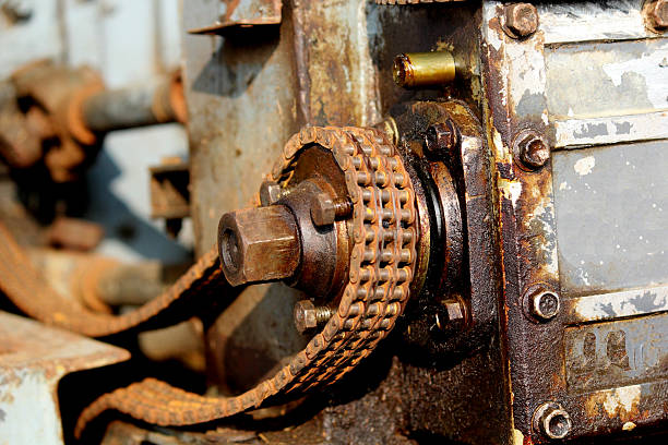 istock Rusty Industrial Chain Gear Mechanism on Old Machine with Corrosion 2253461043