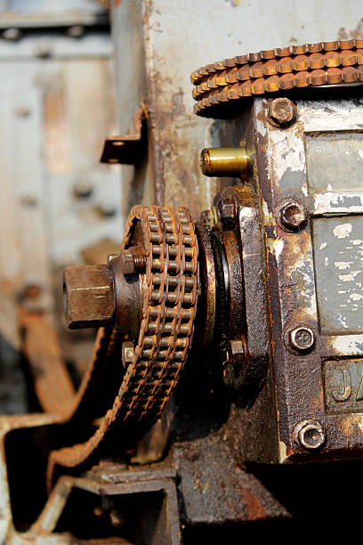 istock Rusty Industrial Chain Gear Mechanism on Old Machine with Corrosion 2253461063