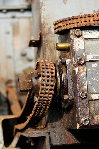 istock Rusty Industrial Chain Gear Mechanism on Old Machine with Corrosion 2253461069