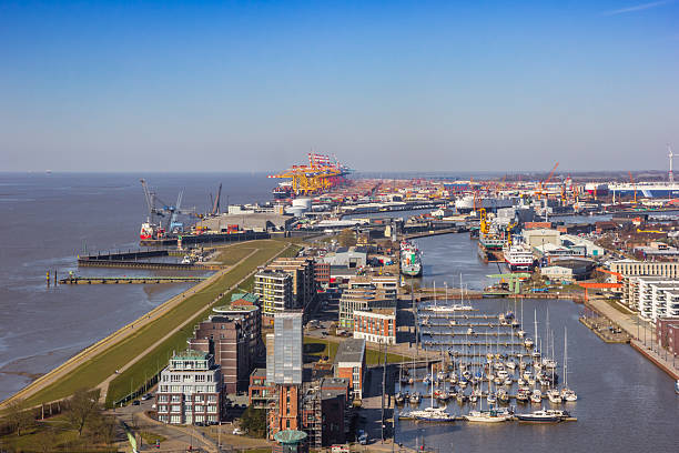 Industrial harbor at the Weser river in Bremerhaven, Germany