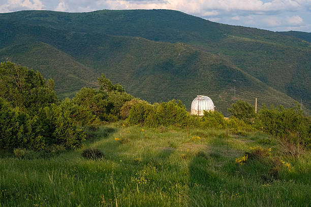 Astronomical observatory in the Pyrenees Mountains, Catalonia, Spain. Copy space.