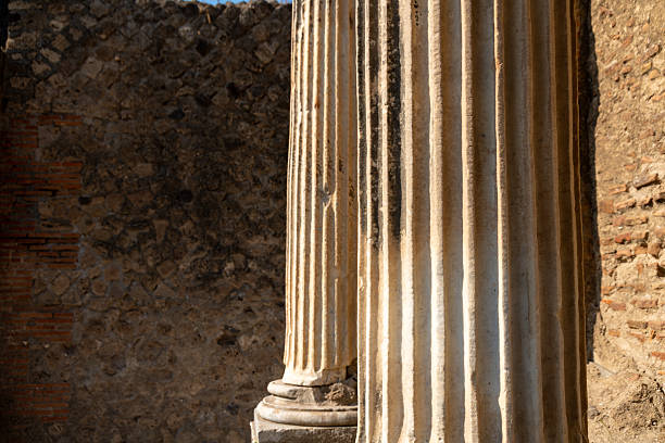 The old ruins of Apollon Temple in Pompeii, destroyed by the eruption of Mount Vesuvius. Italy.