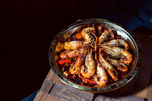 Sichuan cuisine, braised prawns in oil.
