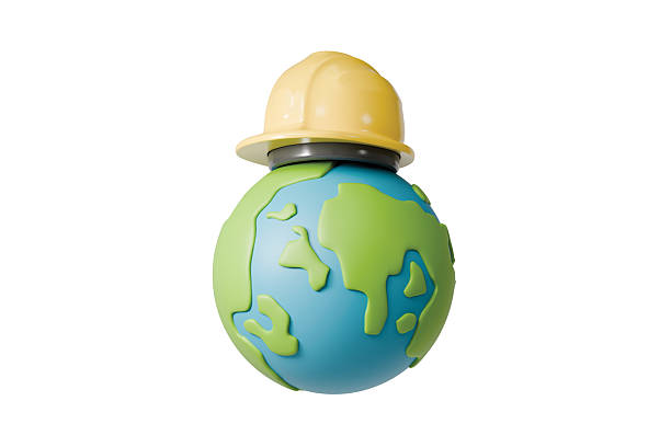 istock 3d globe with hard hat icon. global construction concept. minimal cartoon world planet helmet for web design. isolated on white transparent background. 3d render. 2253485878