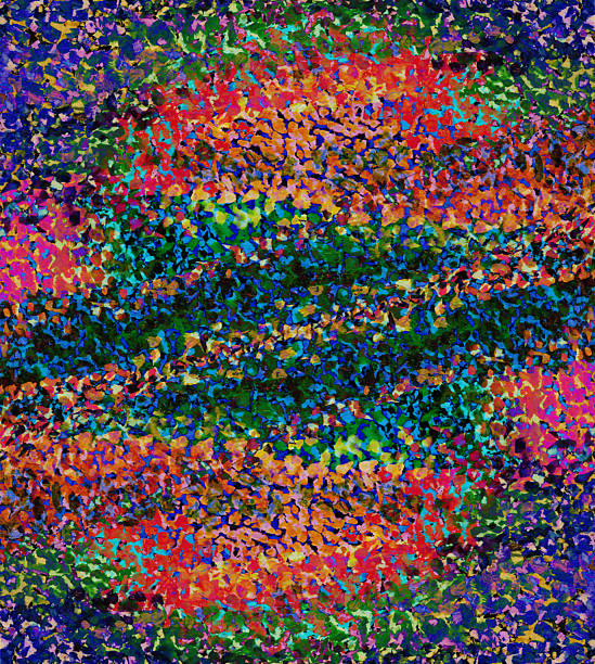 istock Pointillistic abstract background with red, orange, yellow and blue neon paint spots. Hand-drawn illustration, Psychedelic drawing 2253490259