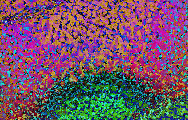 istock Pointillistic abstract background with red, orange, yellow and blue neon paint spots. Hand-drawn illustration, Psychedelic drawing 2253493167