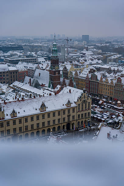 istock Wroclaw Rynek and Gothic Old Town Hall in snow from elevated view 2253496205