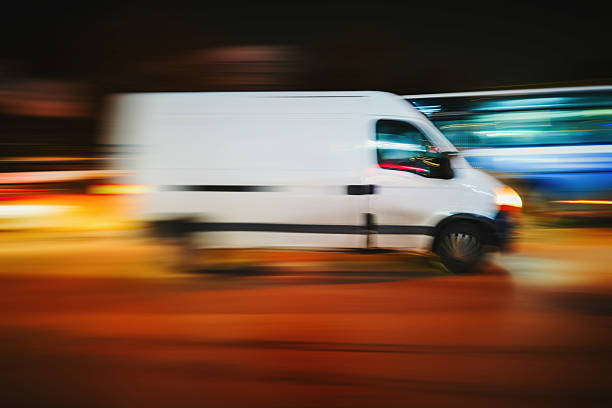 3D delivery truck icon in translucent purple glass style, representing shipping, transport, logistics, or cargo services
