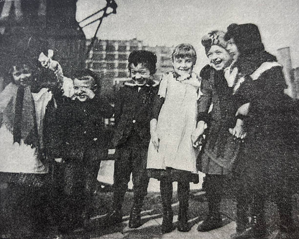 Antique illustration pre 1900 - group of children standing together an laughing