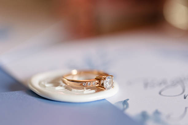 istock Elegant Gold Engagement Ring with Diamond Stunningly Displayed on a Stylish Background 2253520788