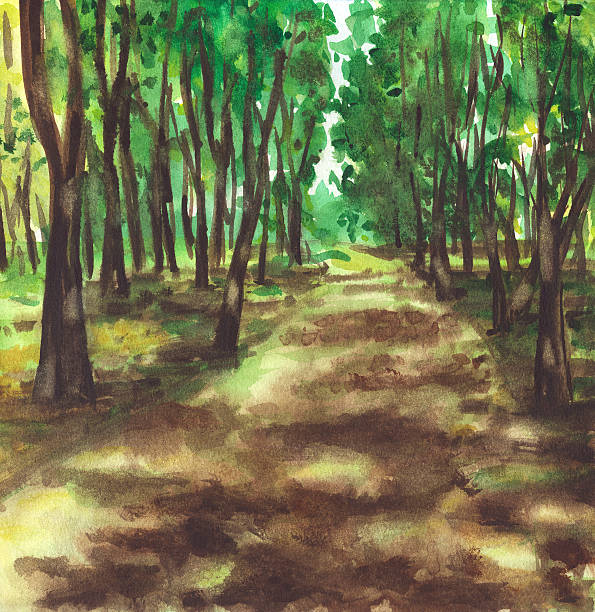 istock The park, made in hand-drawn watercolor, shows a light green alley with soft shadows and deep perspective 2253520973