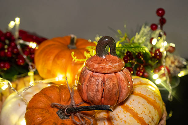 istock Ceramic pumpkin ornament. Christmas themed design. 2253525105