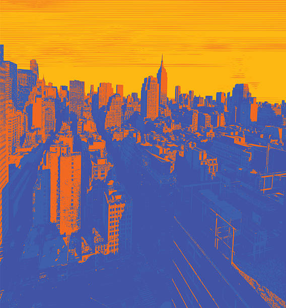 Vector color banner with New York city,  cityscape, skyscrapers and buildings. USA illustration in grunge style. T-shirt design, tourist signboard, tourist postcard.