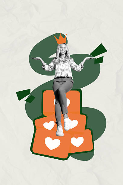 istock Creative pop collage of person demonstrate with crown sit many likes on grey background 2253531268