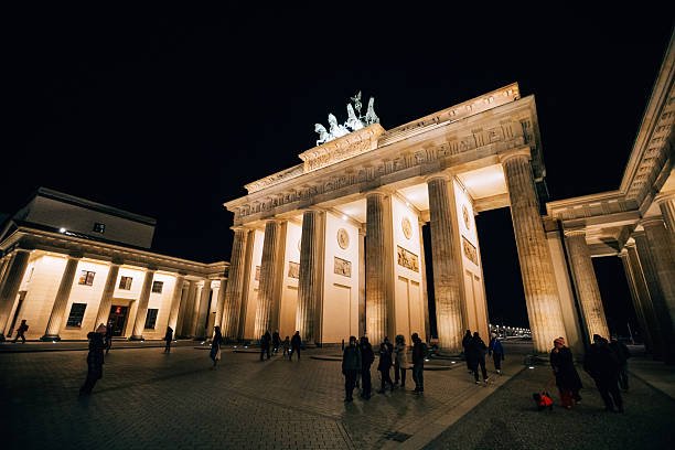 Brandenburg Gate, Berlin. Night photograph with light trails