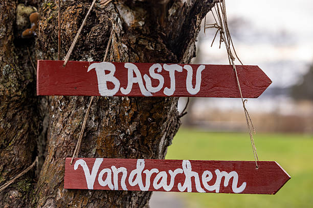 Stockholm, Sweden A sign in Swedish says bastu and Vandrahem, or Sauna and hostel.
