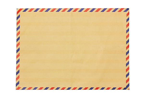 Top view of old brown air mail envelope isolated on white background