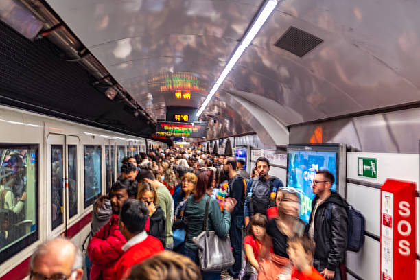 Roma, Italy - October 19, 2025:  Passengers are taking the metro at Roma Termini metro station. The view of Roma Termini Subway station, Roma, Italy.roma