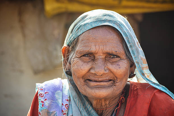 Tikamgarh, Madhya Pradesh, India - December 07, 2020: Smiling Rural Indian Old Woman.