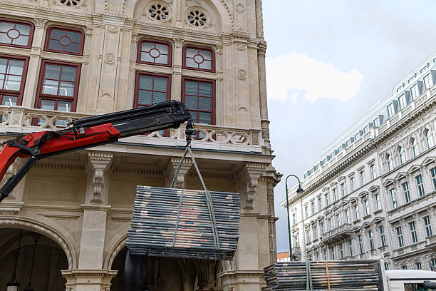 Historic Public Building Renovation Scaffoldings and Construction Hoist in Vienna, Austria