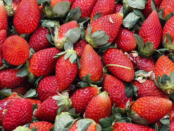 Fresh organic strawberries, Pattern of freshly picked strawberries.