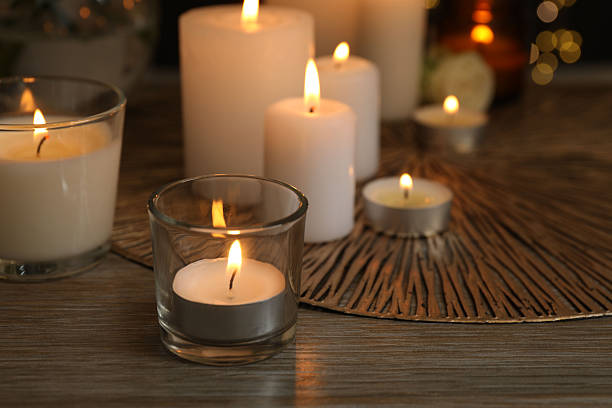 istock Beautiful composition with candles on the table 2253571314