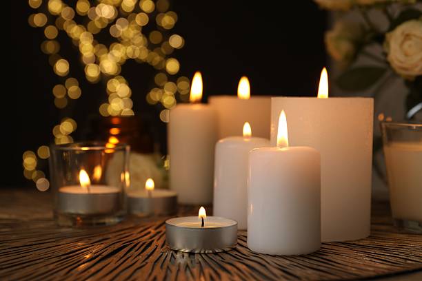 istock Beautiful composition with candles on the table 2253571316