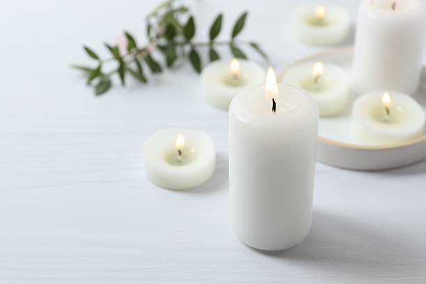 istock Beautiful composition with candles on the table 2253571343
