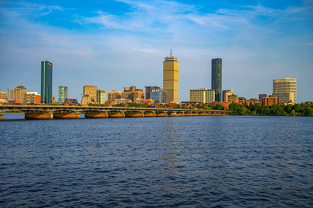 Boston Back Bay Skyline from Cambridge, with the Charles River and Harvard Bridge in the foreground in Massachusetts, USA