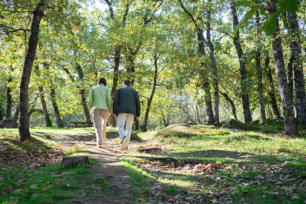 istock Senior couple walking forest path enjoying nature together 2253574062