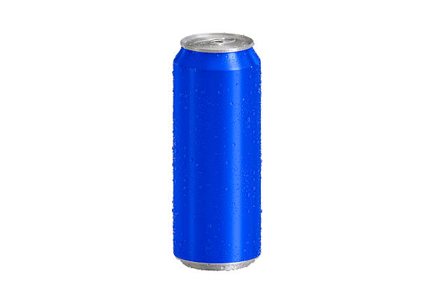 istock Blue Aluminum soda can with water drops isolated on white background 2253577121