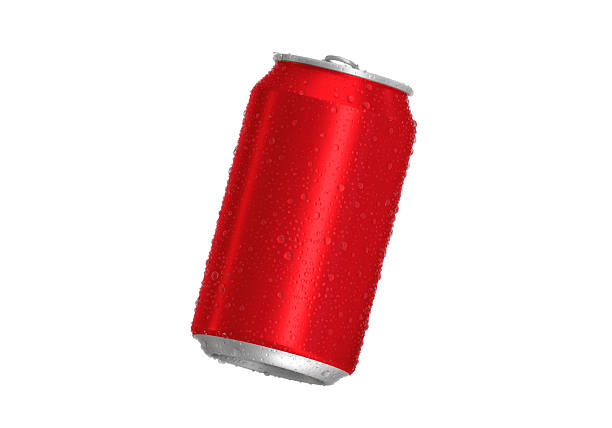 istock Open red Aluminum soda can with water drops isolated on white background 2253577139