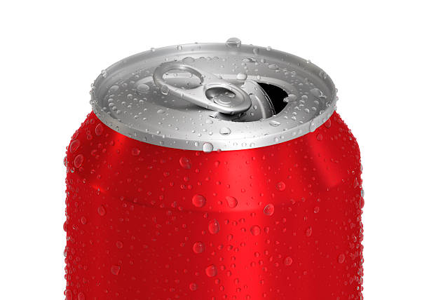 istock Open red Aluminum soda can with water drops isolated on white background 2253577141