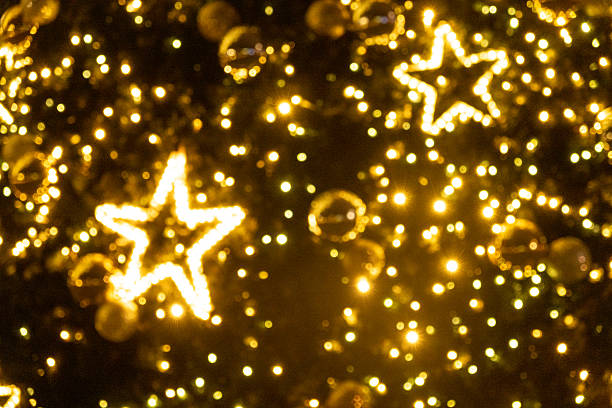 Abstract Christmas Background with Blurred Golden Bokeh Lights.