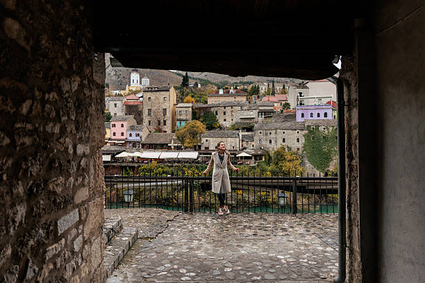 The old bridge and river in city of Mostar