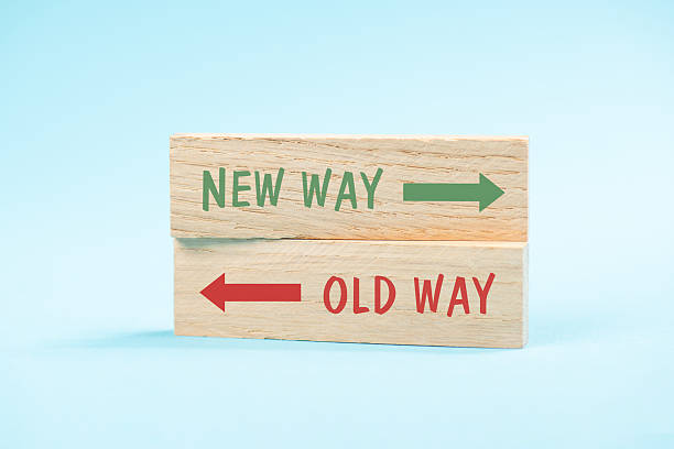 istock New and old way, future or past, direction, progress and development, opportunity, planning and choosing to move forward, decision, change and resolution 2253585829