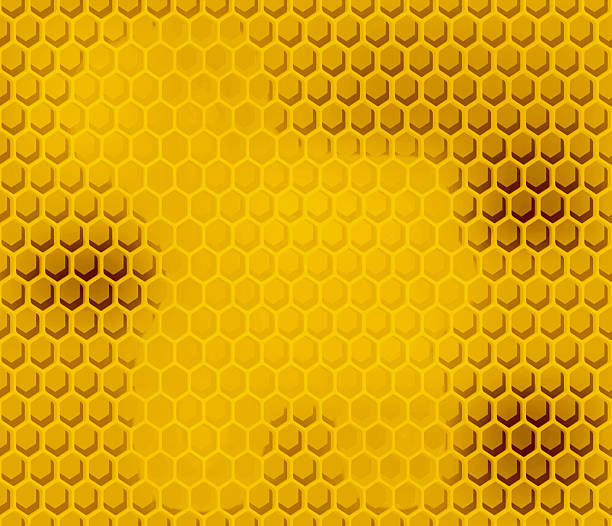 A high-resolution raster background featuring an abstract honeycomb pattern with hexagonal cells in a warm gradient of yellow and orange tones. The textured, low-poly appearance of the cells gives the image depth and a natural, beeswax aesthetic. This non-tileable image is ideal for projects related to honey, beekeeping, healthy food products, or general modern graphic design backgrounds.