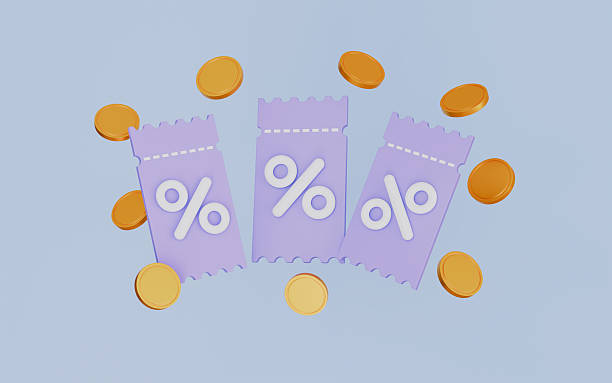 istock Coupon voucher with flying coins, Promotion with discount voucher 2253591908