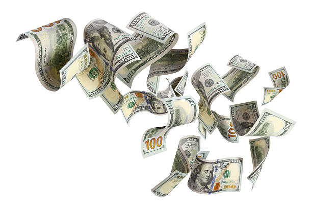 istock Flying hundred dollar banknotes, isolated on white background 2253598962