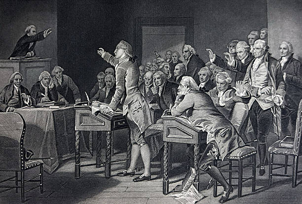Antique illustration pre 1900 - Patrick Henry addressing the Virginia Assembly