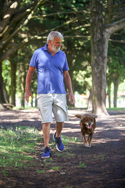 istock Senior  man with dog outdoors. 2253605372