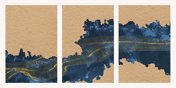 istock 3d abstract marble boho modern artwork wallpaper for wall decor. Resin geode and abstract functional art, watercolor geode painting. golden, brown and blue background 2253606740