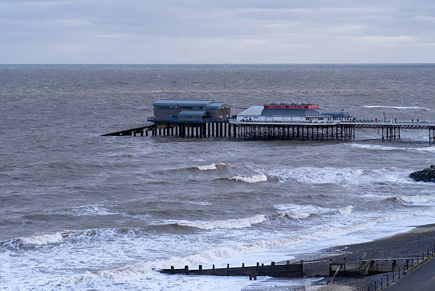 Cromer, Norfolk, UK - December 24 2025. High up view over Cromer beach on the North Norfolk coast