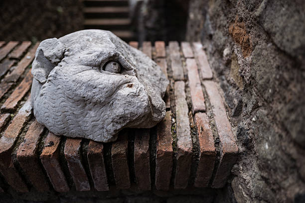 Ancient Roman ruins in the Roman mausoleum of Caecilia Metella along the Appian Way in Rome.