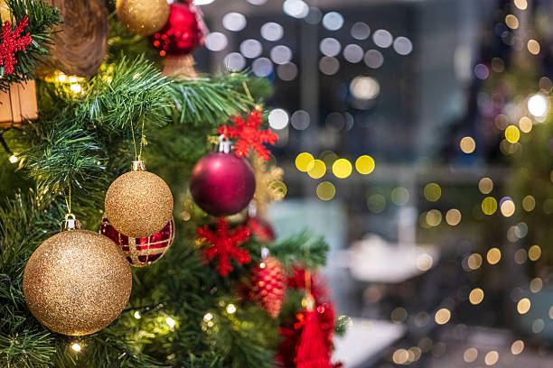 istock Elegant Christmas Tree Ornaments with Festive Bokeh Lights 2253631624